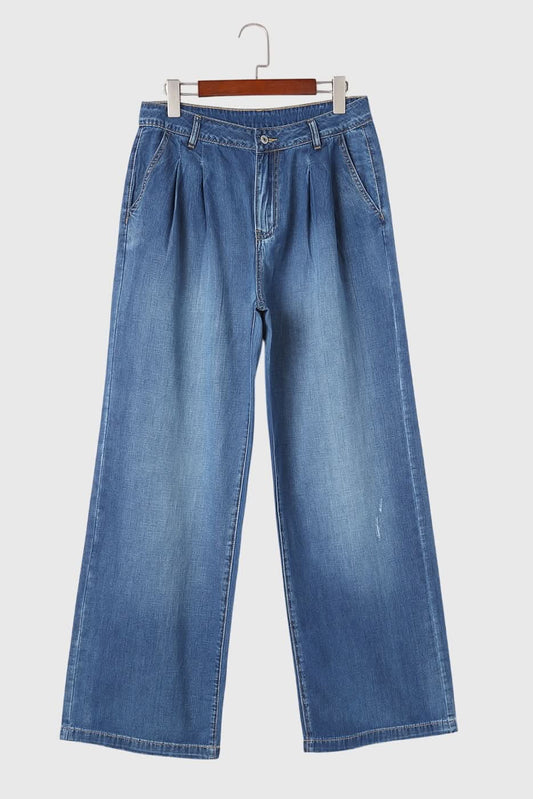 Shiying Pleated Wide Leg Denim Pants