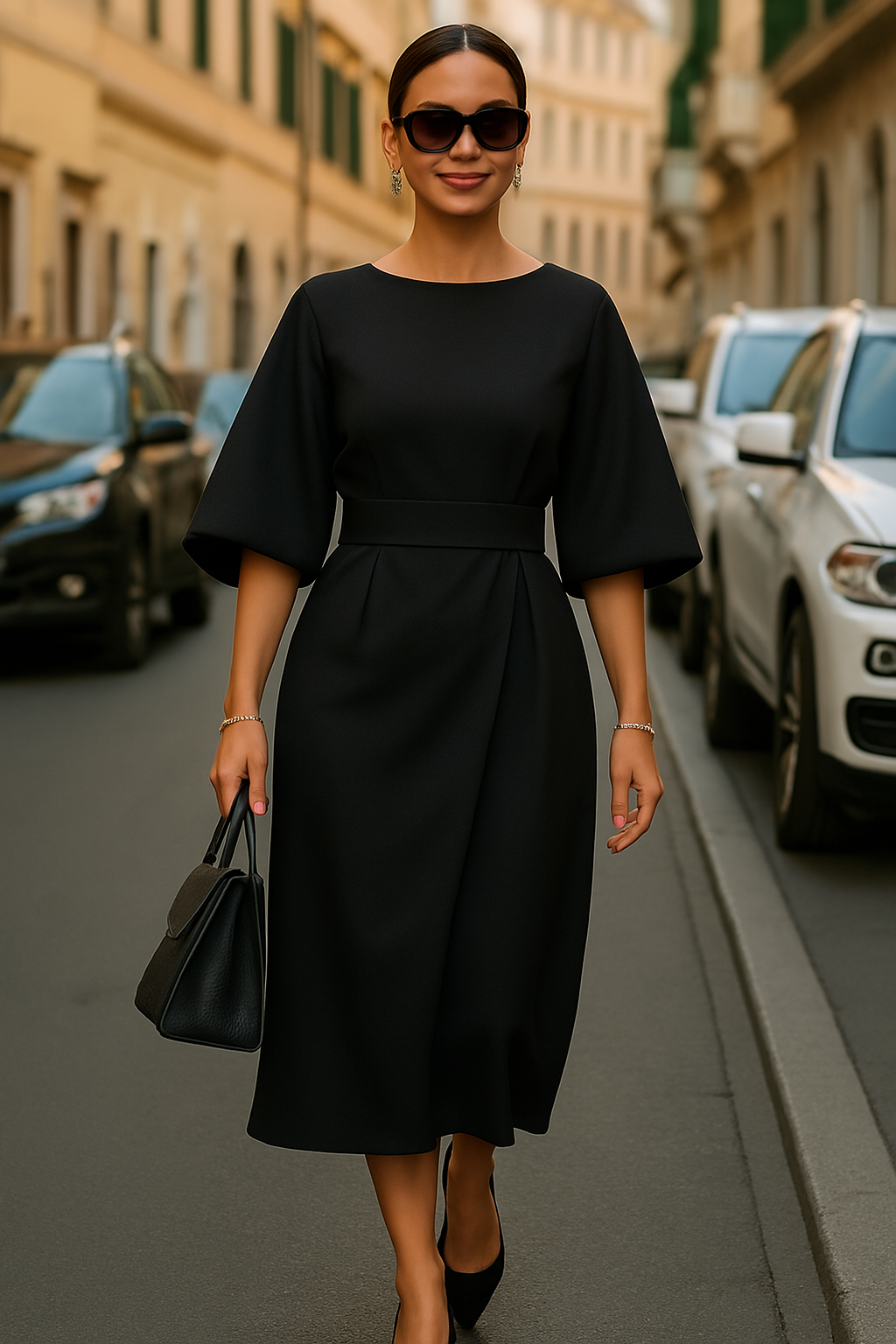 Sonia | Robe élégante à manches bouffantes
