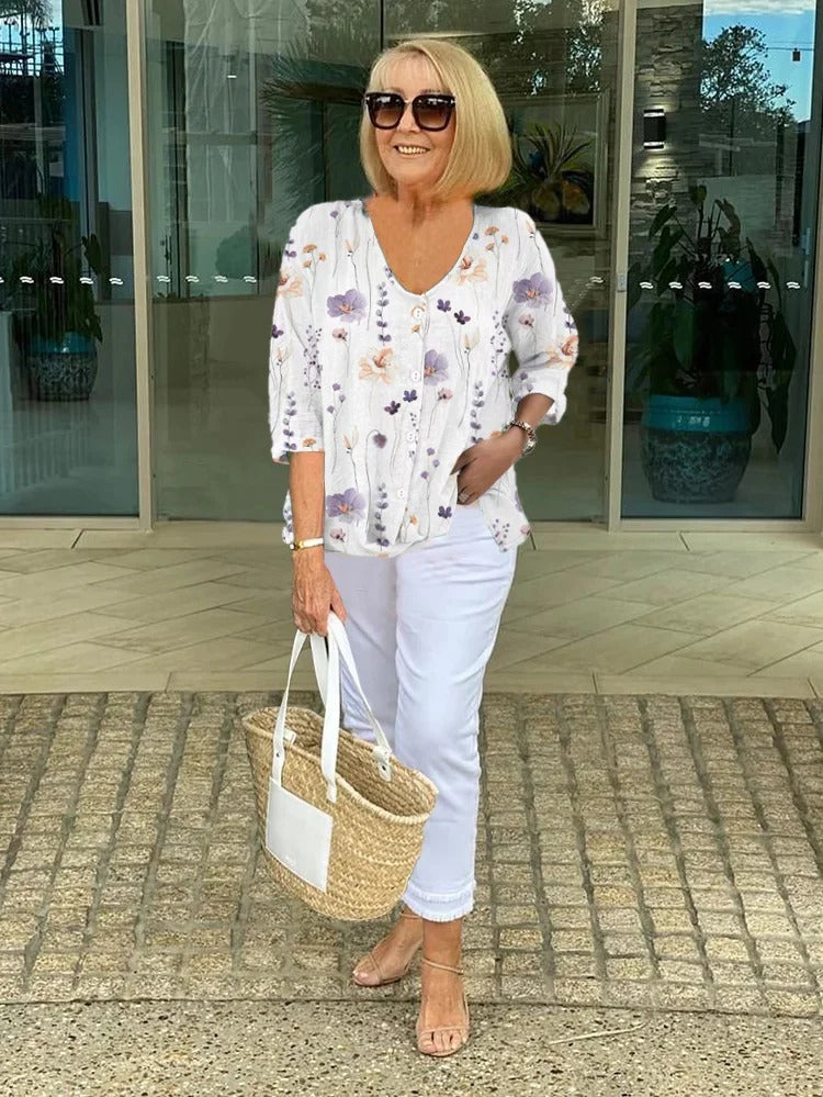Léa™ - Blouse florale en coton et lin