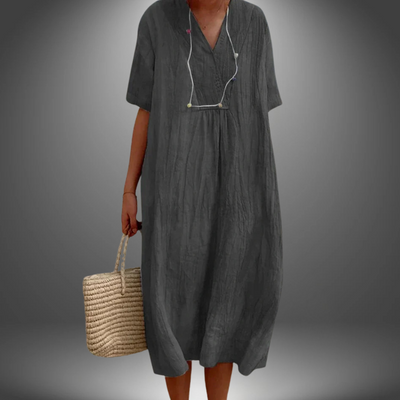CAROLA | ABITO IN COTONE E LINO CON SCOLLATURA A V