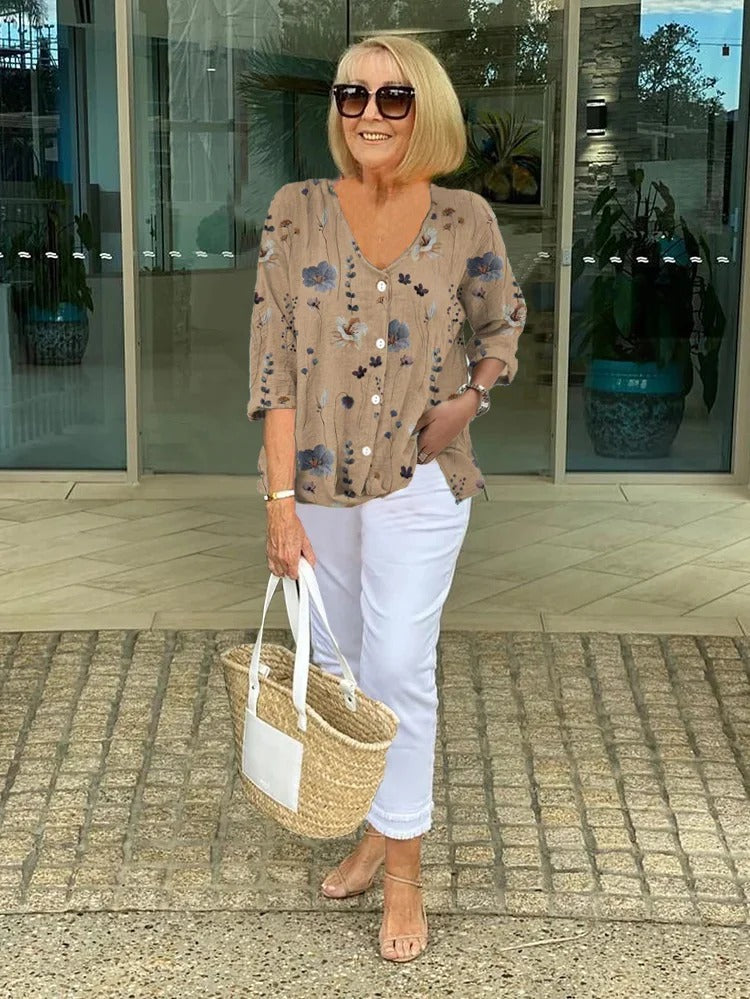 Léa™ - Blouse florale en coton et lin