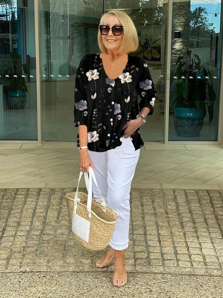 Léa™ - Blouse florale en coton et lin