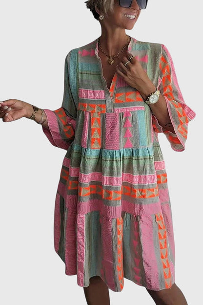 Ava - Chic V-Neck Cotton Hemp Summer Dress