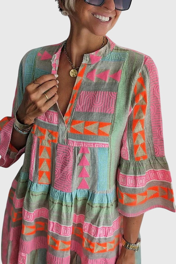 Ava - Chic V-Neck Cotton Hemp Summer Dress