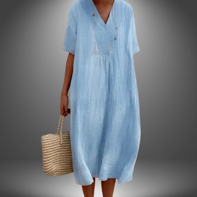 CAROLA | ABITO IN COTONE E LINO CON SCOLLATURA A V