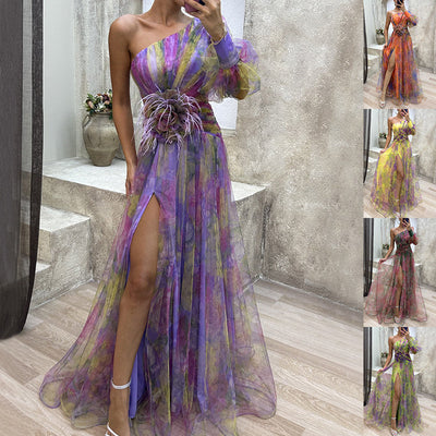 Giulia – Abito Lungo Tie-dye con Spalle Scoperte e Spacco