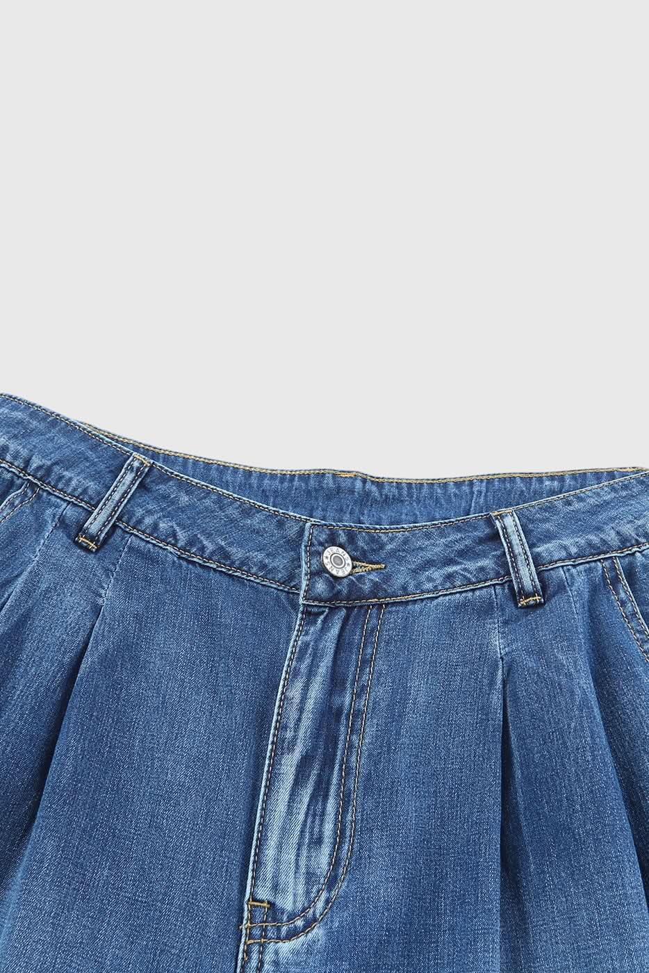 Shiying Pleated Wide Leg Denim Pants