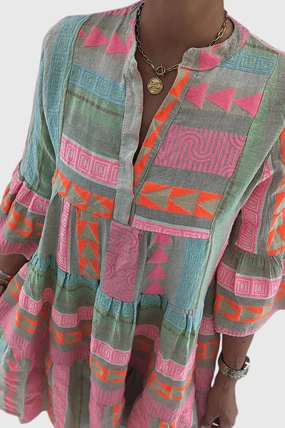 Ava - Chic V-Neck Cotton Hemp Summer Dress