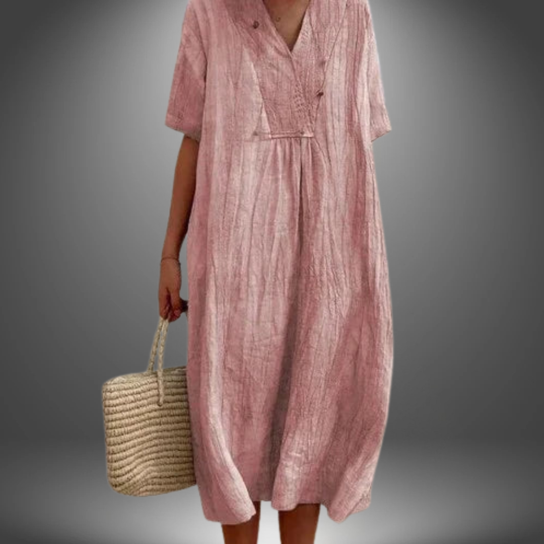 CAROLA | ABITO IN COTONE E LINO CON SCOLLATURA A V