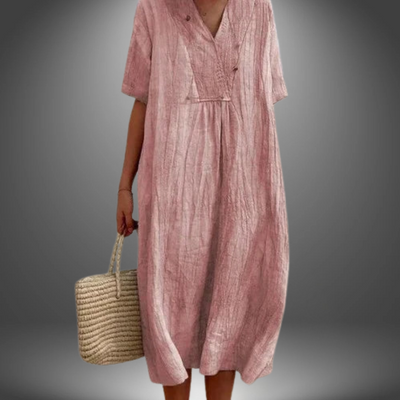 CAROLA | ABITO IN COTONE E LINO CON SCOLLATURA A V