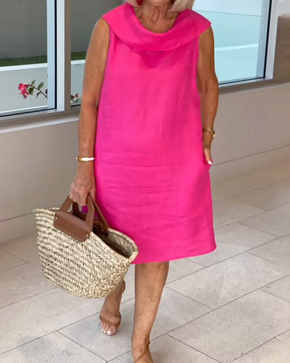 Marilène – Robe en Lin à Col Plissé