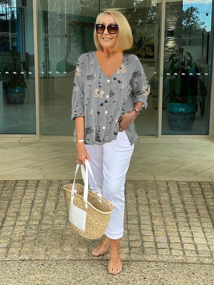 Léa™ - Blouse florale en coton et lin