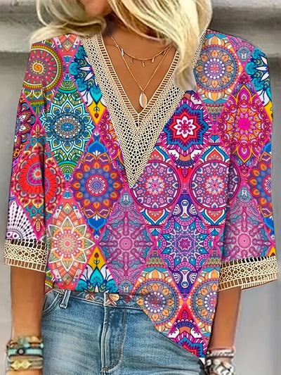 Divina | V-hals Bluse med Korte Ermer