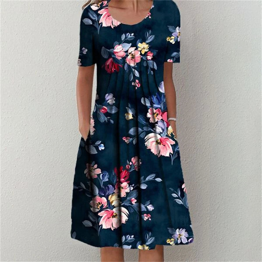 Vestido elegante feminino casual temperamento vestido feminino manga curta vestidos soltos férias de fim de semana