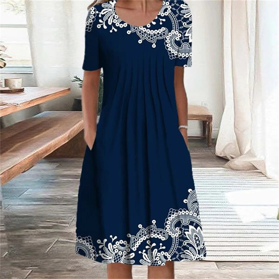 Vestido elegante feminino casual temperamento vestido feminino manga curta vestidos soltos férias de fim de semana