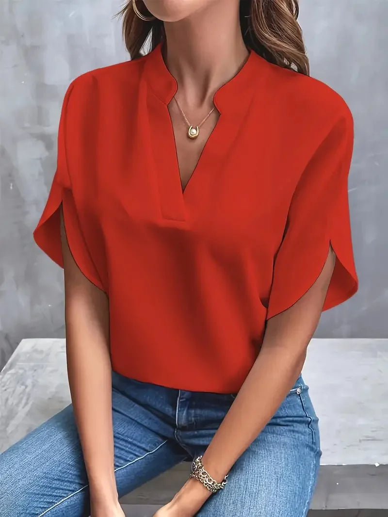 Annemie | Stilig V-Hals Flytende Bluse