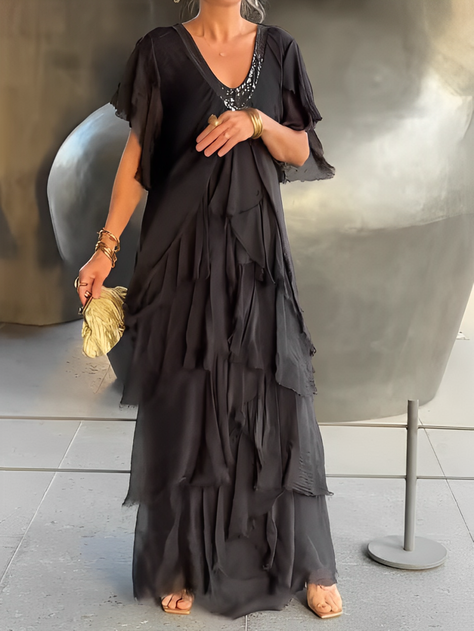 Auriane – Robe longue à décolleté en V