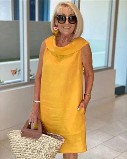 Marilène – Robe en Lin à Col Plissé