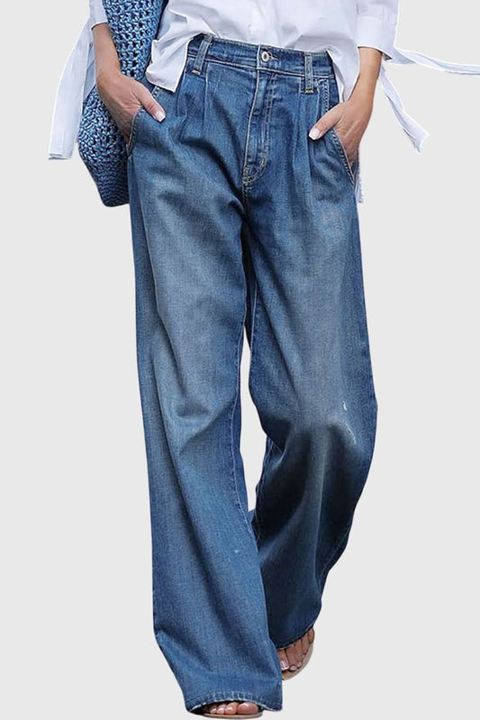 Shiying Pleated Wide Leg Denim Pants