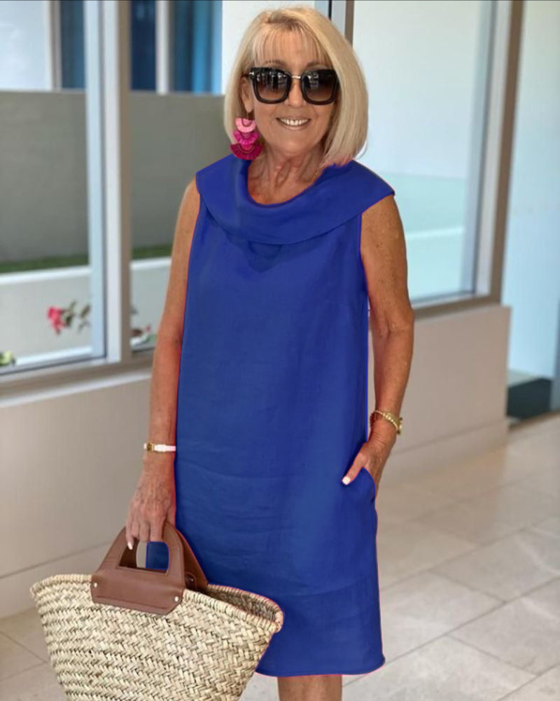 Marilène – Robe en Lin à Col Plissé