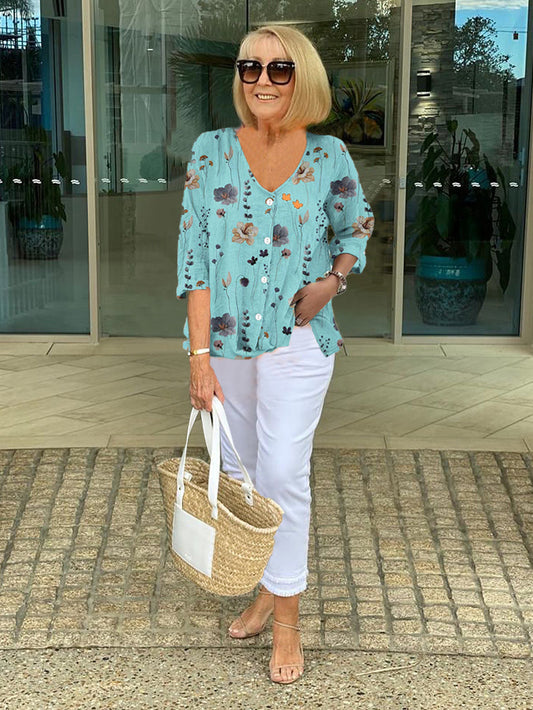 Léa™ - Blouse florale en coton et lin