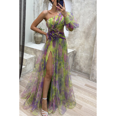 Giulia – Abito Lungo Tie-dye con Spalle Scoperte e Spacco