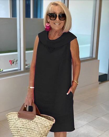 Marilène – Robe en Lin à Col Plissé