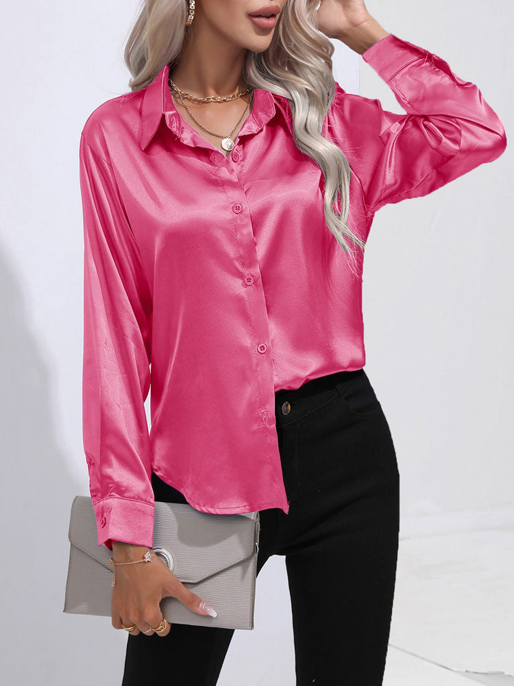 Turid - Sateng Glinsende Komfortabel Knappe Damebluse