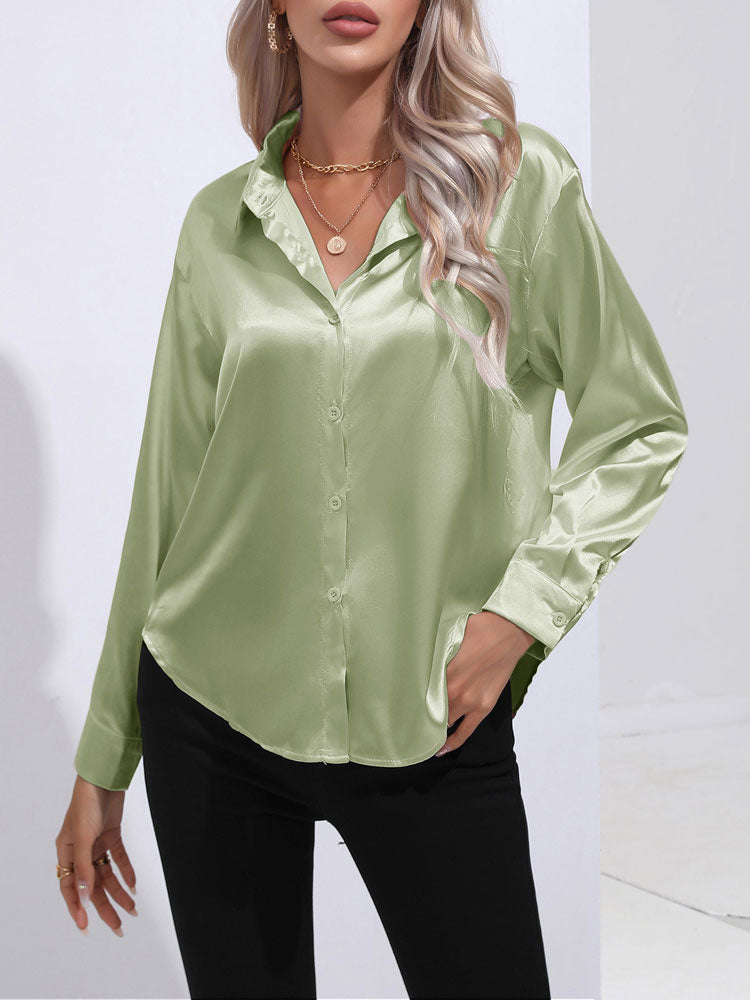 Turid - Sateng Glinsende Komfortabel Knappe Damebluse