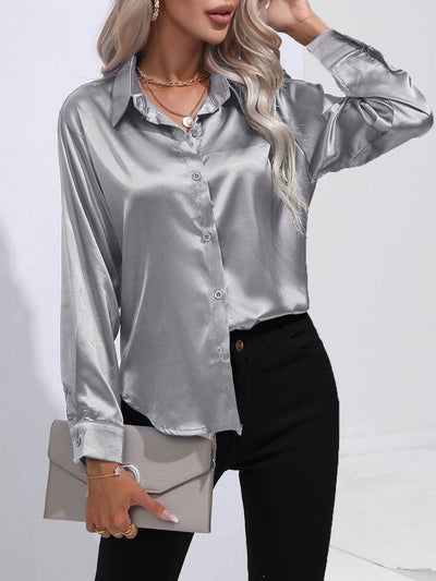 Turid - Sateng Glinsende Komfortabel Knappe Damebluse
