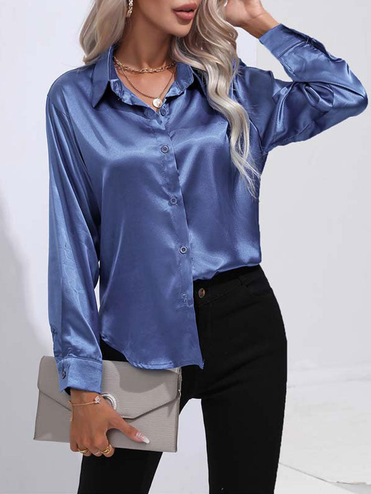 Turid - Sateng Glinsende Komfortabel Knappe Damebluse