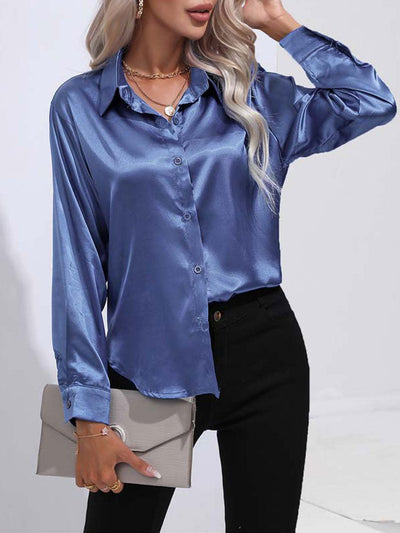 Turid - Sateng Glinsende Komfortabel Knappe Damebluse