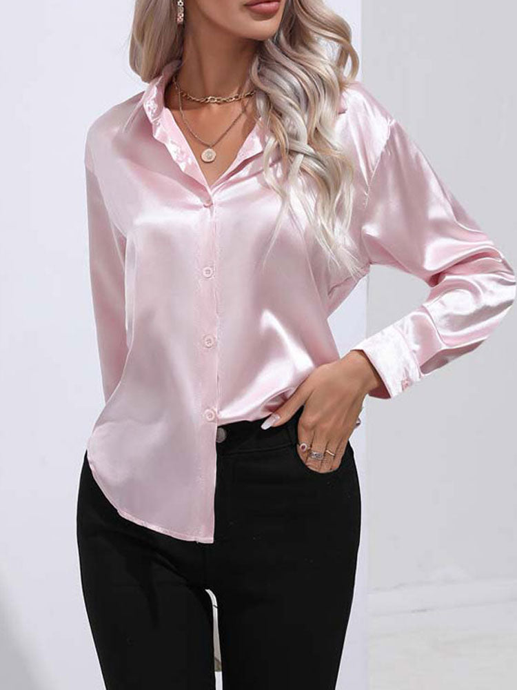 Turid - Sateng Glinsende Komfortabel Knappe Damebluse