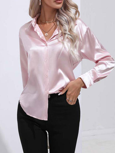 Turid - Sateng Glinsende Komfortabel Knappe Damebluse