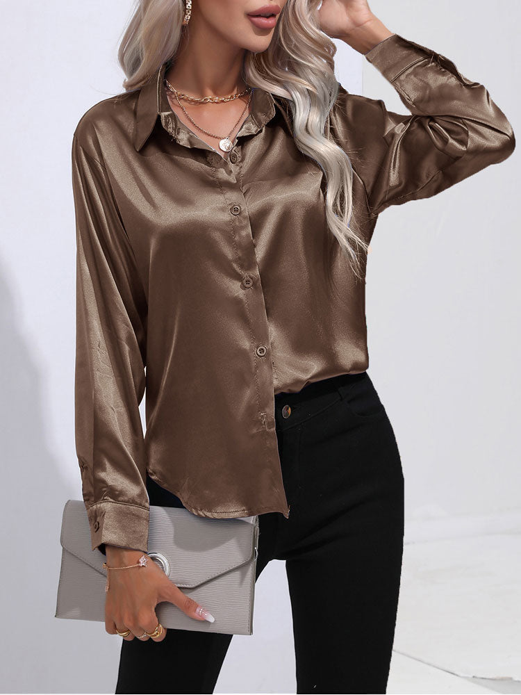 Turid - Sateng Glinsende Komfortabel Knappe Damebluse