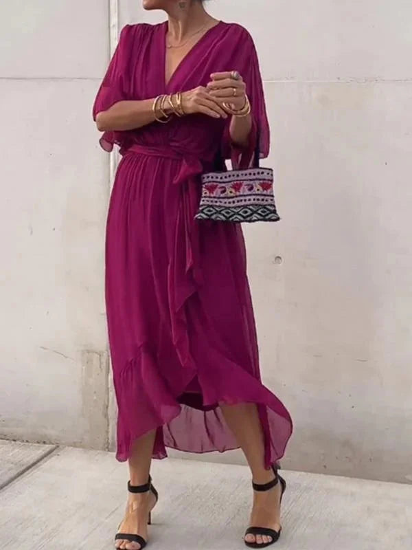 Nina – Robe en mousseline de soie à décolleté en V