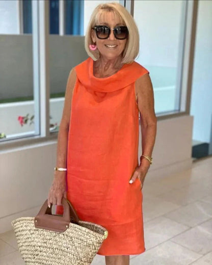 Marilène – Robe en Lin à Col Plissé