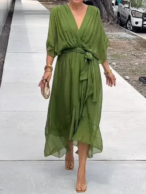 Nina – Robe en mousseline de soie à décolleté en V