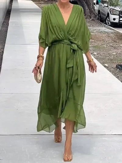 Nina – Robe en mousseline de soie à décolleté en V
