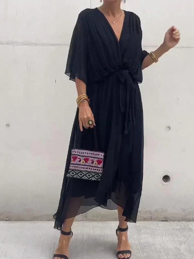 Nina – Robe en mousseline de soie à décolleté en V