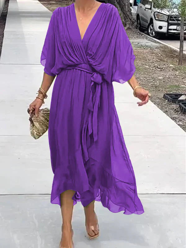 Nina – Robe en mousseline de soie à décolleté en V
