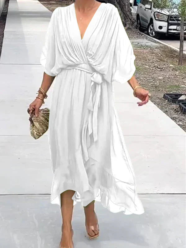 Nina – Robe en mousseline de soie à décolleté en V