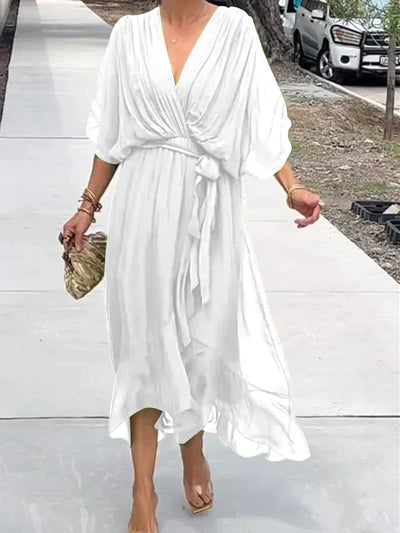 Nina – Robe en mousseline de soie à décolleté en V