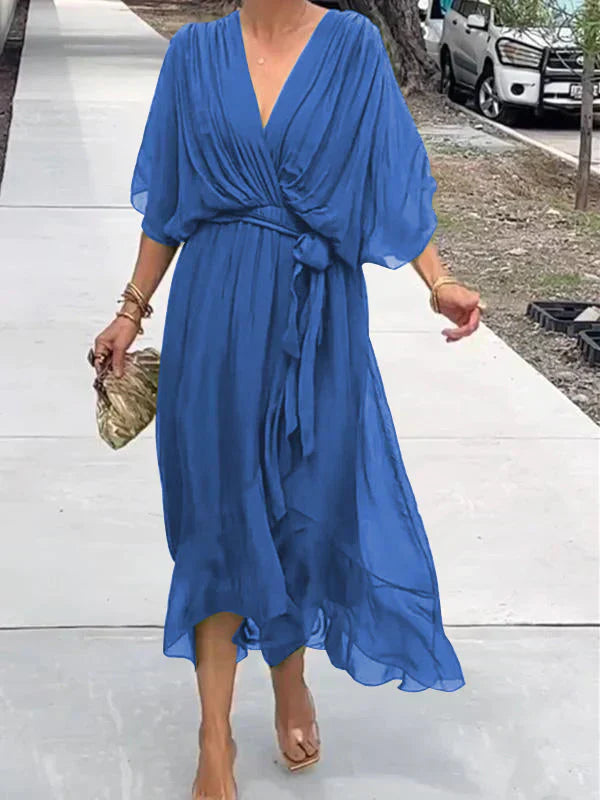 Nina – Robe en mousseline de soie à décolleté en V