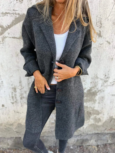 Noémie - Manteau casual à simple boutonnage avec revers en laine