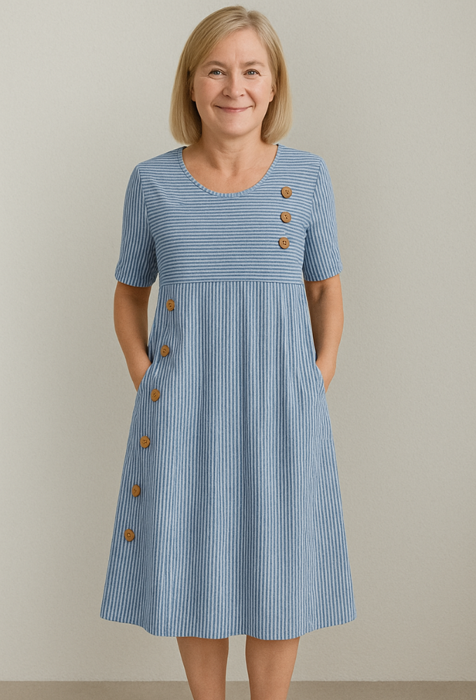 Ruth | Striped Button-Detail Midi Dress