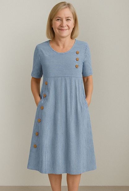 Ruth | Striped Button-Detail Midi Dress