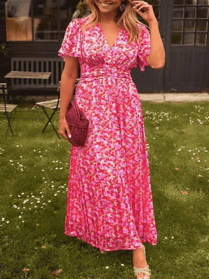 Laila – Ava Maxikjole med V-hals og Blomsterprint