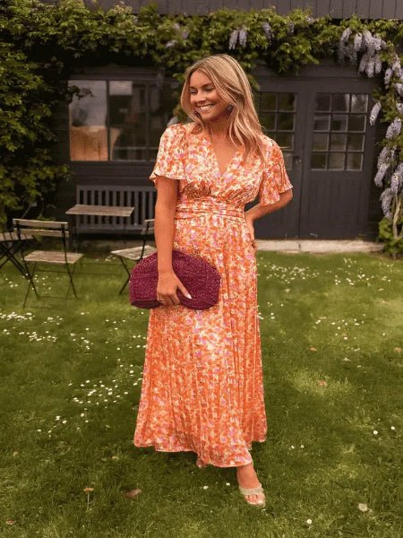 Laila – Ava Maxikjole med V-hals og Blomsterprint