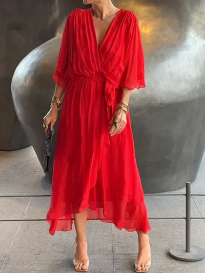 Nina – Robe en mousseline de soie à décolleté en V